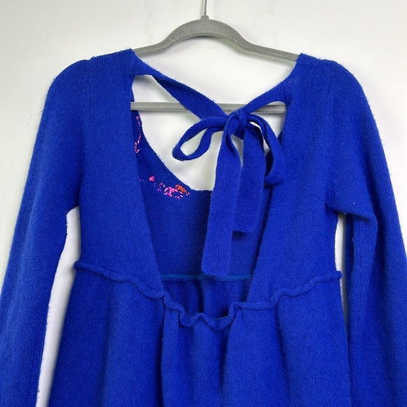 free people| Decorated Open Back Babydoll Sweater  sz Small - Picture 2 of 6